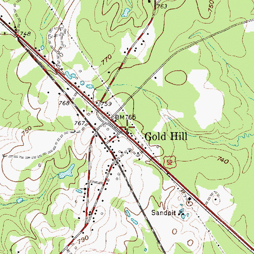 Topographic Map of Gold Hill Post Office, NC