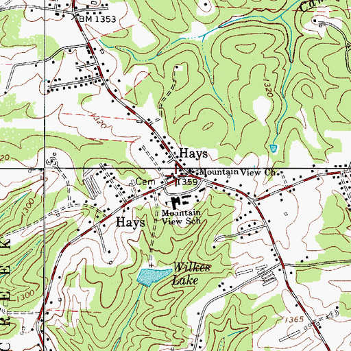 Topographic Map of Hays Post Office, NC