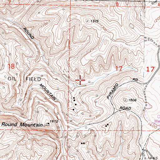 Topographic Map of Round Mountain Oil Field, CA
