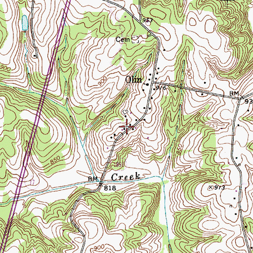 Topographic Map of Olin Post Office, NC