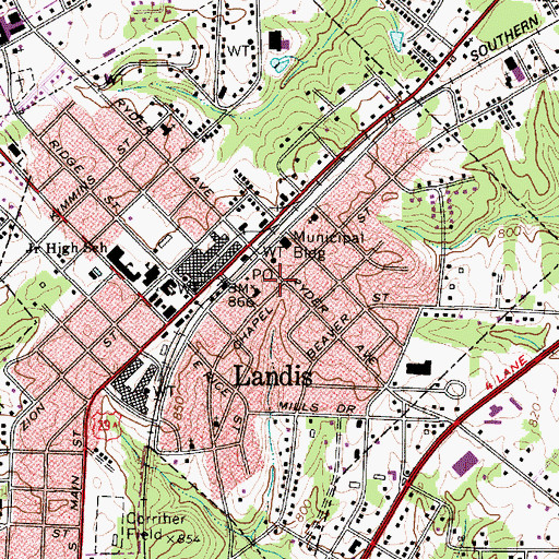Topographic Map of Landis Post Office, NC