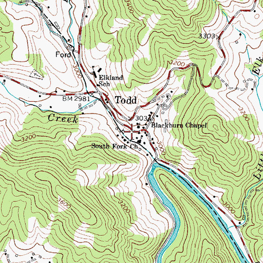 Topographic Map of Todd Post Office, NC