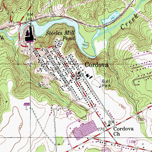 Topographic Map of Cordova Post Office, NC