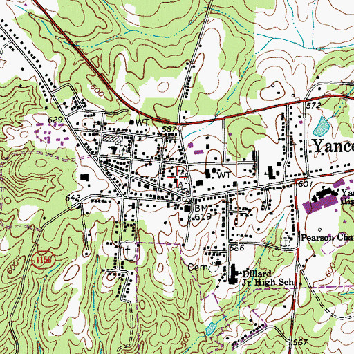 Topographic Map of Yanceyville Post Office, NC