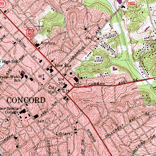 Topographic Map of Concord Post Office, NC