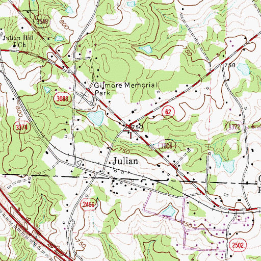 Topographic Map of Julian Post Office, NC