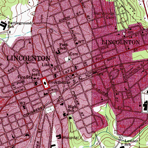 Topographic Map of Lincolnton Post Office, NC