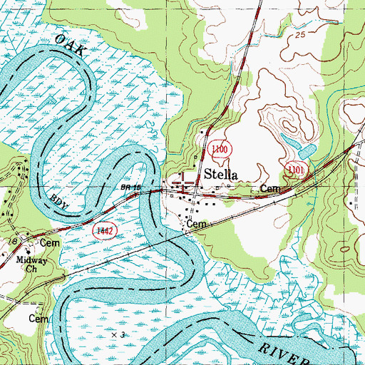 Topographic Map of Stella Post Office, NC