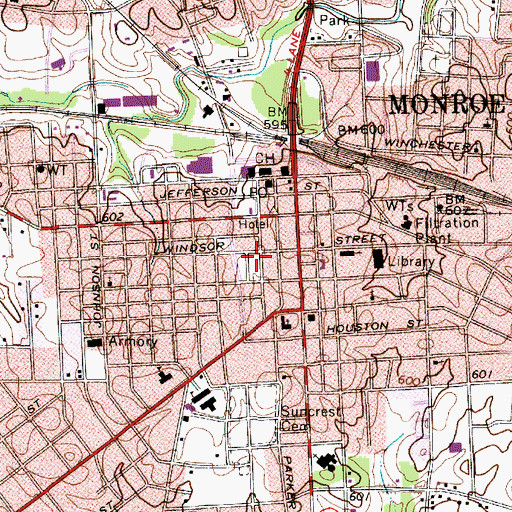 Topographic Map of Monroe Post Office, NC