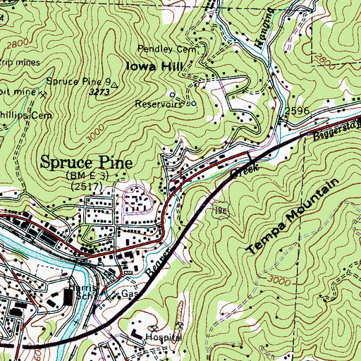 Topographic Map of Spruce Pine Post Office, NC