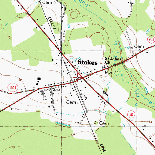 Topographic Map of Stokes Post Office, NC