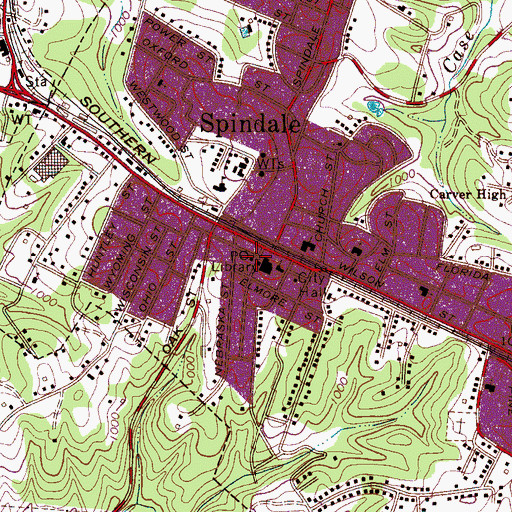 Topographic Map of Spindale Post Office, NC