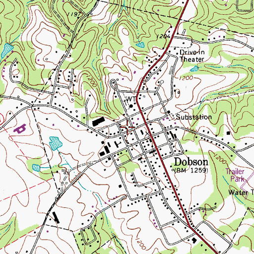 Topographic Map of Dobson Post Office, NC