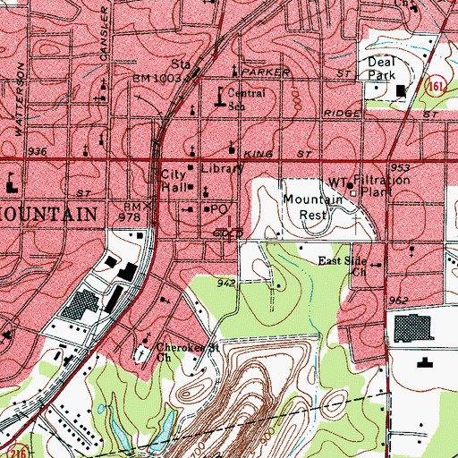 Topographic Map of Kings Mountain Post Office, NC