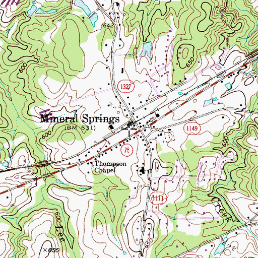 Topographic Map of Mineral Springs Post Office, NC