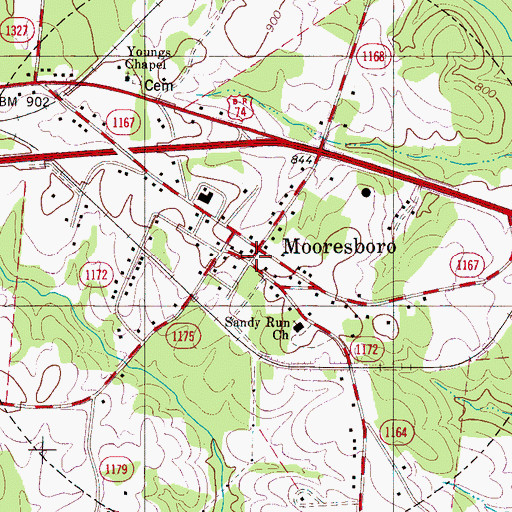 Topographic Map of Mooresboro Post Office, NC