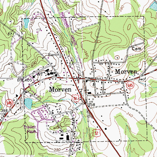 Topographic Map of Morven Post Office, NC