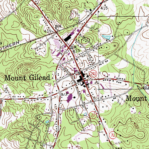 Topographic Map of Mount Gilead Post Office, NC