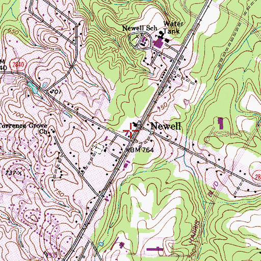 Topographic Map of Newell Post Office, NC