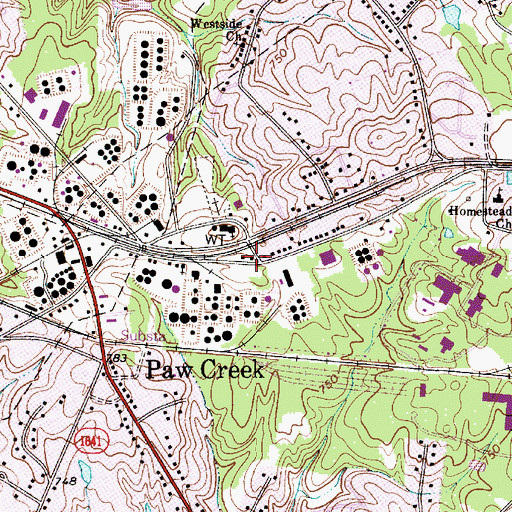 Topographic Map of Paw Creek Post Office, NC