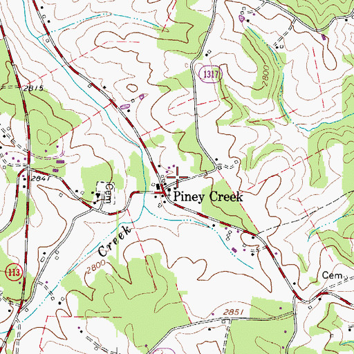 Topographic Map of Piney Creek Post Office, NC