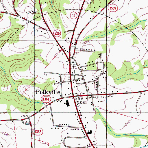 Topographic Map of Polkville Post Office, NC