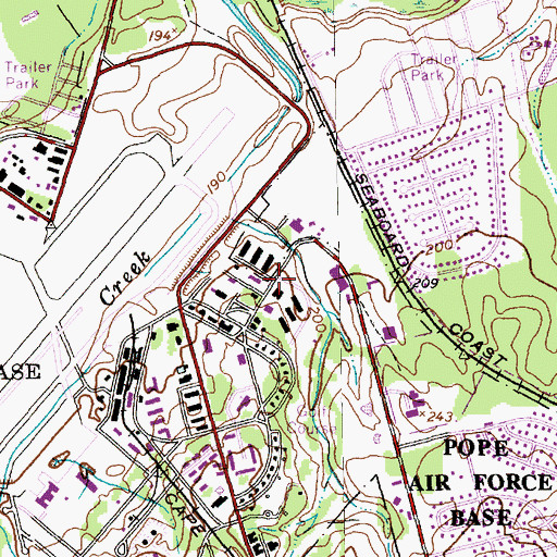 Topographic Map of Pope Army Airfield Post Office, NC