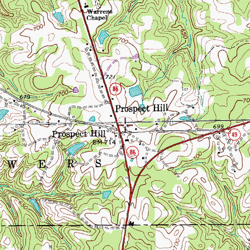 Topographic Map of Prospect Hill Post Office, NC