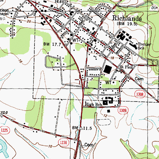 Topographic Map of Richlands Post Office, NC