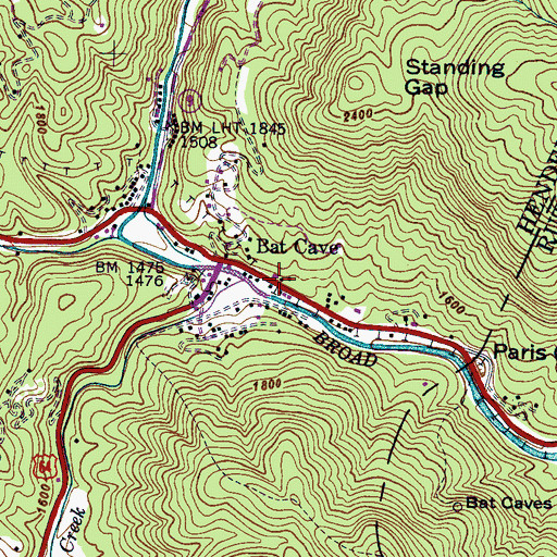 Topographic Map of Bat Cave Post Office, NC