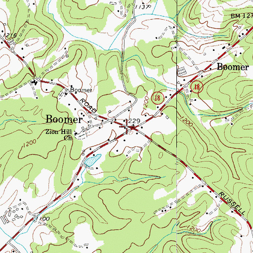 Topographic Map of Boomer Post Office, NC