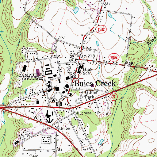 Topographic Map of Buies Creek Post Office, NC