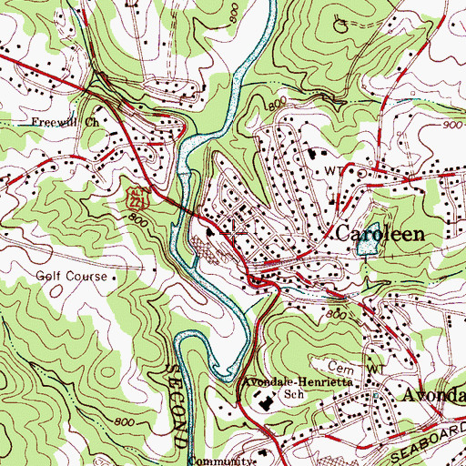 Topographic Map of Caroleen Post Office, NC