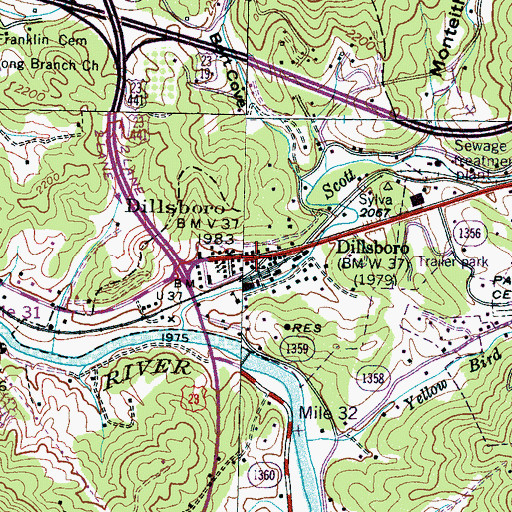 Topographic Map of Dillsboro Post Office, NC