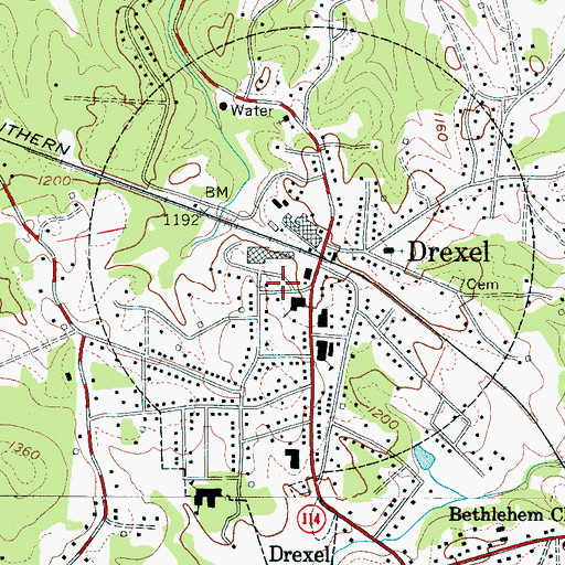 Topographic Map of Drexel Post Office, NC