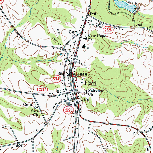 Topographic Map of Earl Post Office, NC
