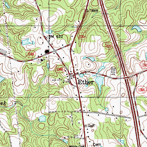 Topographic Map of Ether Post Office, NC