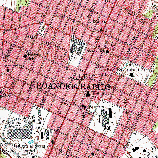 Topographic Map of Roanoke Rapids Post Office, NC