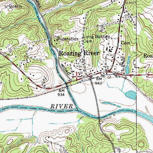 Topographic Map of Roaring River Post Office, NC