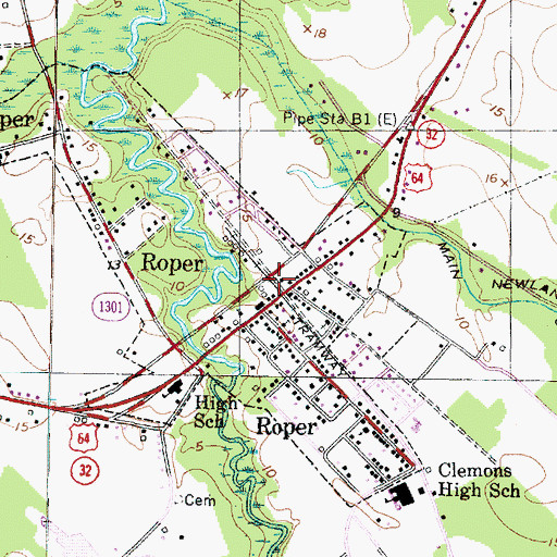 Topographic Map of Roper Post Office, NC