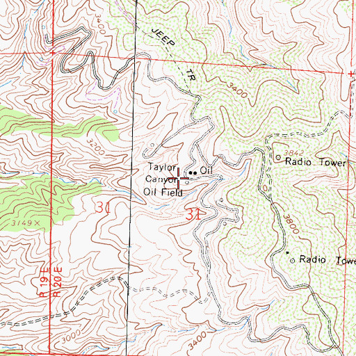 Topographic Map of Taylor Canyon Oil Field, CA