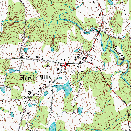 Topographic Map of Hurdle Mills Post Office, NC