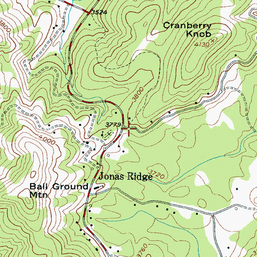 Topographic Map of Jonas Ridge Post Office, NC