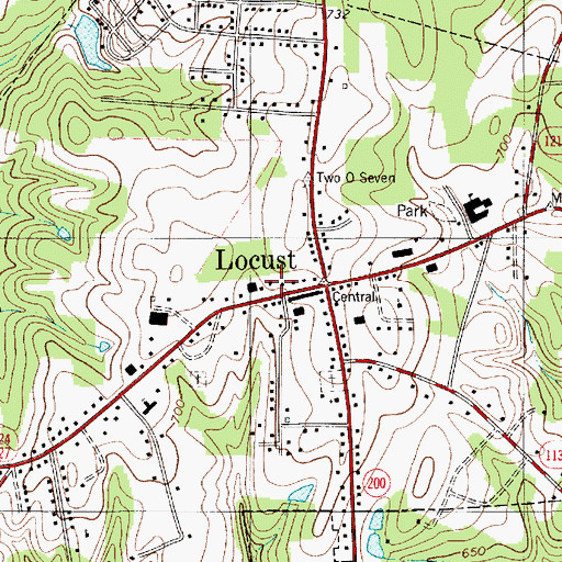 Topographic Map of Locust Post Office, NC