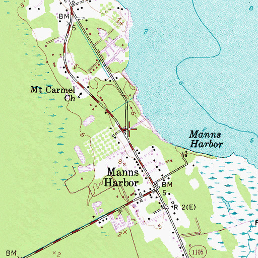 Topographic Map of Manns Harbor Post Office, NC