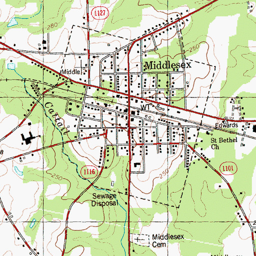 Topographic Map of Middlesex Post Office, NC