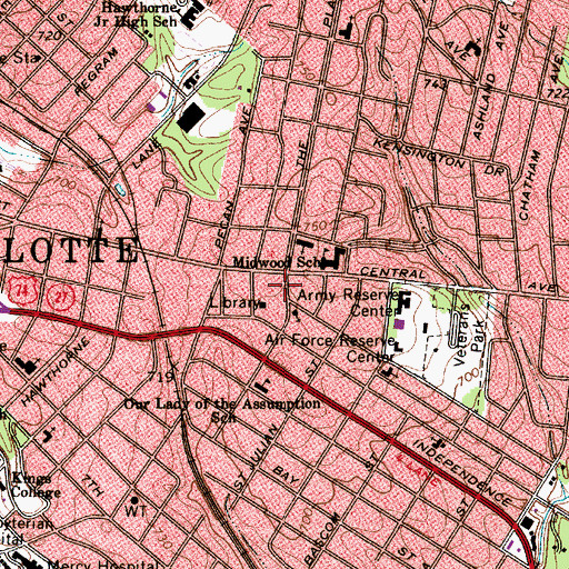 Topographic Map of Midwood Post Office, NC