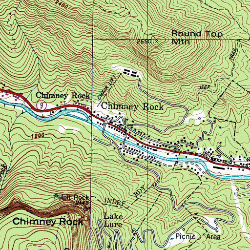 Topographic Map of Chimney Rock Post Office, NC