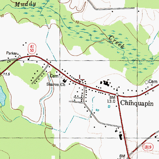Topographic Map of Chinquapin Post Office, NC