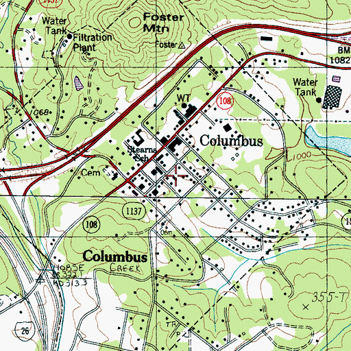 Topographic Map of Columbus Post Office, NC